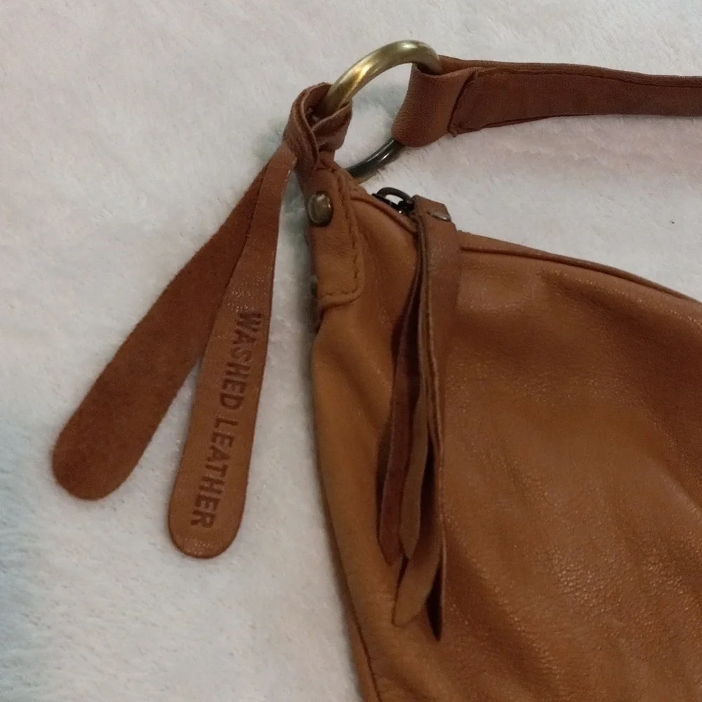 Topshop Brown Leather Hobo Shoulder Bag Slouchy Boho Tote Purse